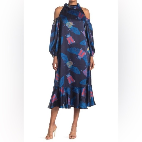 Rodebjer blue silk cold shoulder midi dress - size XL NWT - Picture 4 of 6